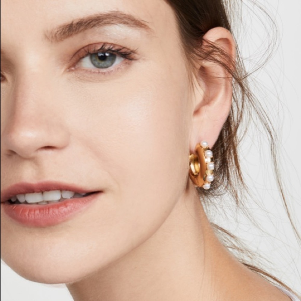 Claire White Pearl Huggie Hoops!